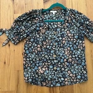S/S blouse in black light pink and blue